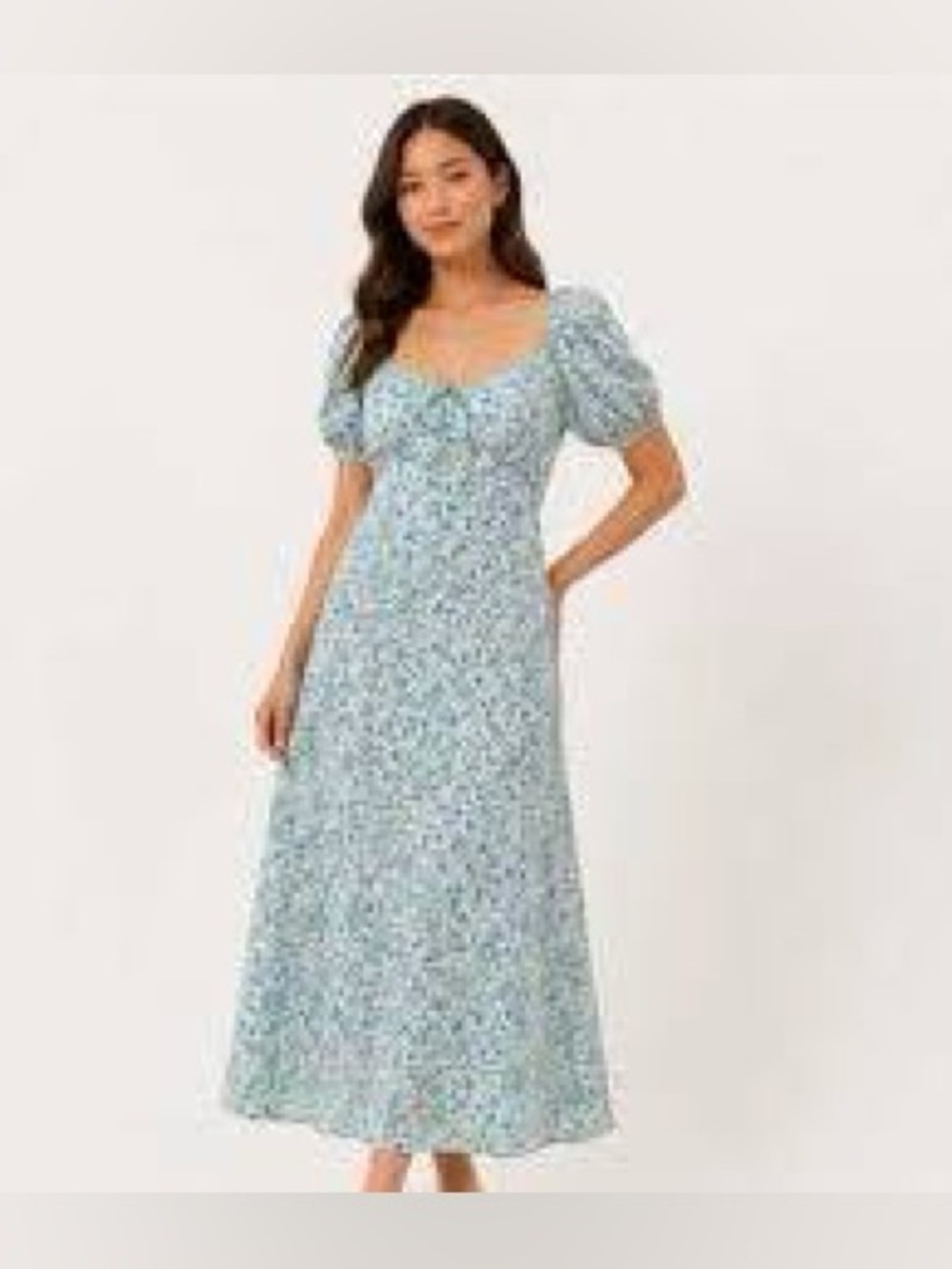 Monteau Floral Puff-Sleeve Midi Dress in Light Blue